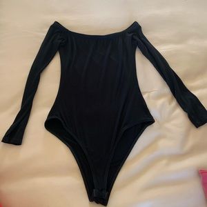 Black off the shoulder long sleeve body suit